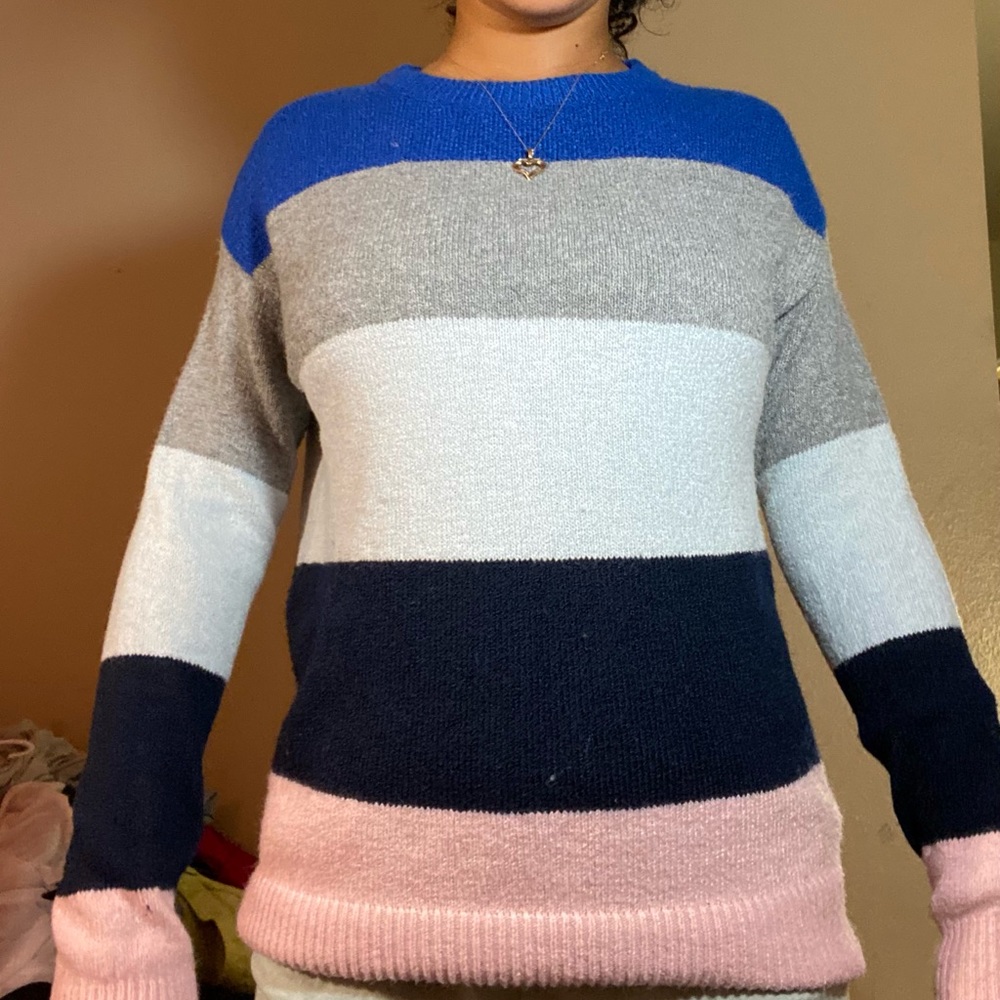 Grey, Pink, and Blue striped sweater